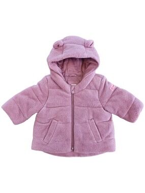 GAP Pink Sherpa Puffer Jacket 0-6 Months Hooded Winter Coat